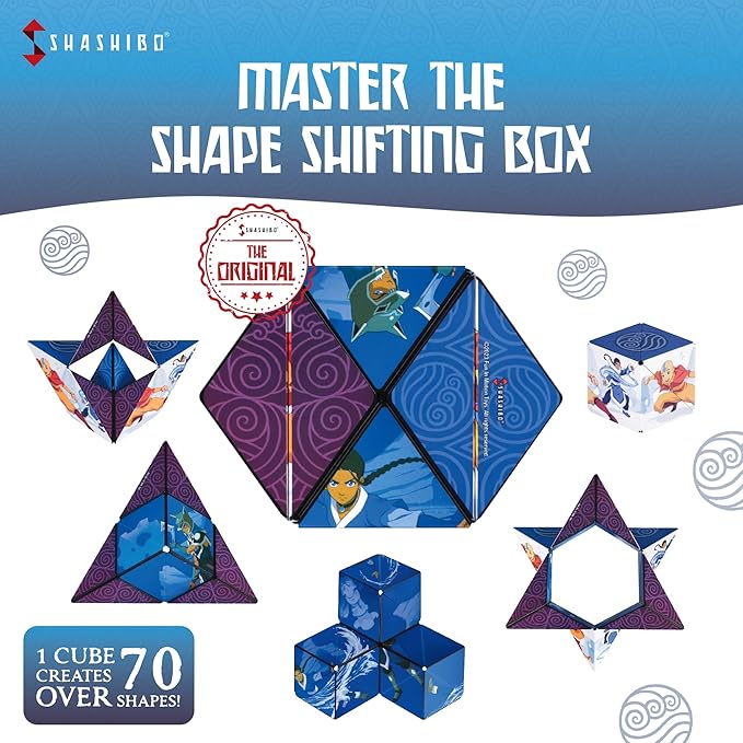 SHASHIBO Avatar The Last Airbender Shape Shifting Box - STEM Magnetic Fidget Cube That Transforms Into Over 70 Shapes, Download Fun in Motion Toys Mobile App (Water)