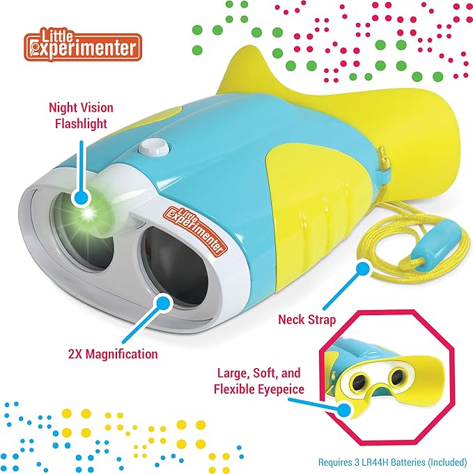 Little Experimenter Night Vision Binoculars for Toddlers & Kids, Flash Light & Face Comfort Rubber, Ideas, Outdoor Toys, Educational STEM Gifts for Boys & Girls Ages 3 4 5 6 Year Old