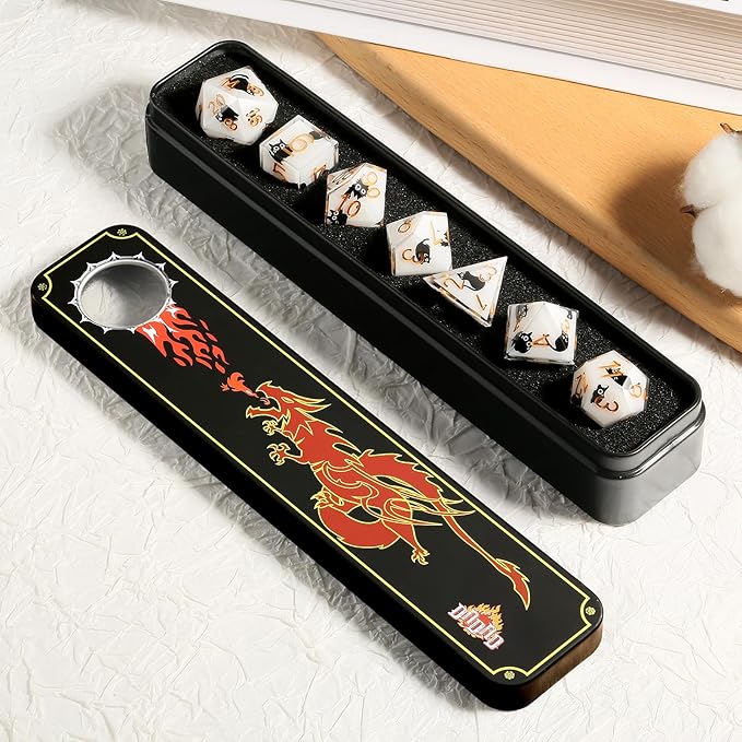 DNDND Cat DND Dice 7-Piece Sharp Edge Polyhedral D&D Dice Set with Gift Case for Dungeons and Dragons D&D 5E Table Game