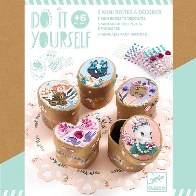 DJECO DIY Adorable Craft Kit - Create Your Own Trinket Boxes - Arts & Crafts for Kids - Fun & Creative for Family & Friends, Perfect for Gift - Educational Kit for Children 6+ Years Girls & Boys