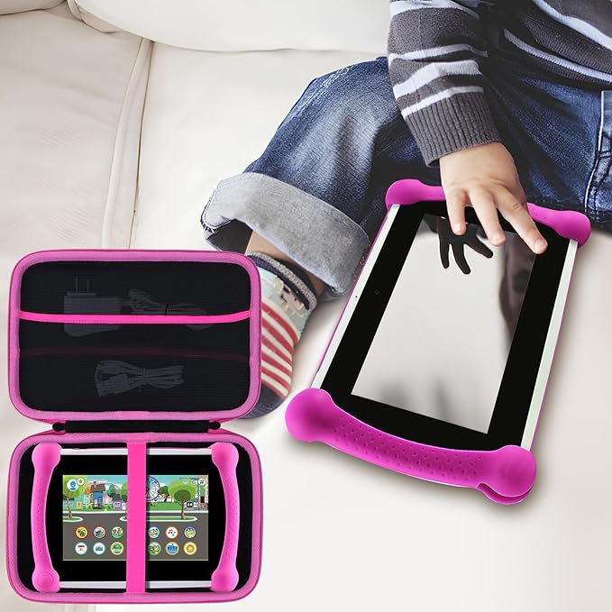 Storage Case Compatible with Leapfrog LeapPad Academy/LeapPad Ultimate/Epic Academy Edition 7-Inch Touchscreen Learning Tablet (Black + Pink Case)