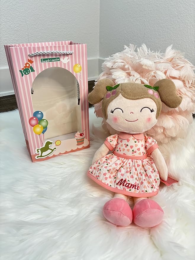 Gloveleya Personalized Doll with Embroidered Name - Floral Yellow Custom Plush Doll for Girls Cute Plush Doll Customized Gift - Muñecas de Trapo Personalizadas para Niñas