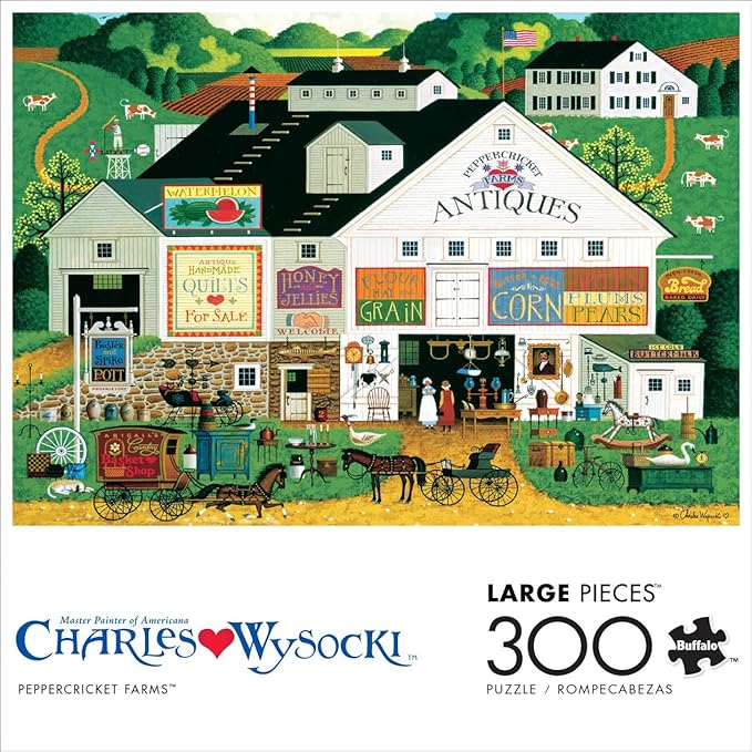 Buffalo Games – Peppercricket Farms - Charles Wysocki - 300 Oversized Piece Jigsaw Puzzle  Large, Oversized Shapes - Great for Adults, Seniors, Family, Kids, Easy to Grip