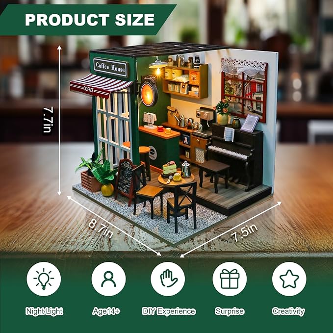 DIY Miniature Dollhouse Kit, Minihouse Crafts for Adults, Wooden Mini Craft Coffee Shop, Mini House Building Kit, Book Nook Kit，Diy Booknook Kit, Dollhouse Home Decor