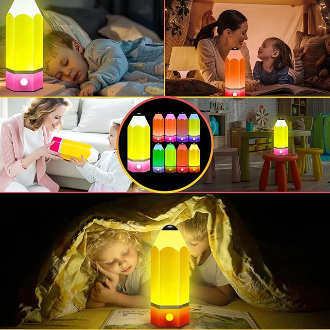 VIHOSE Classroom Pencil Lamp Glass LED Design Classroom Lamp for Teachers Students Gifts 11.4" Adjustable Multicolor Night Light Supplies for Christmas Holiday Gift Desk Home Bedroom Table Decoration