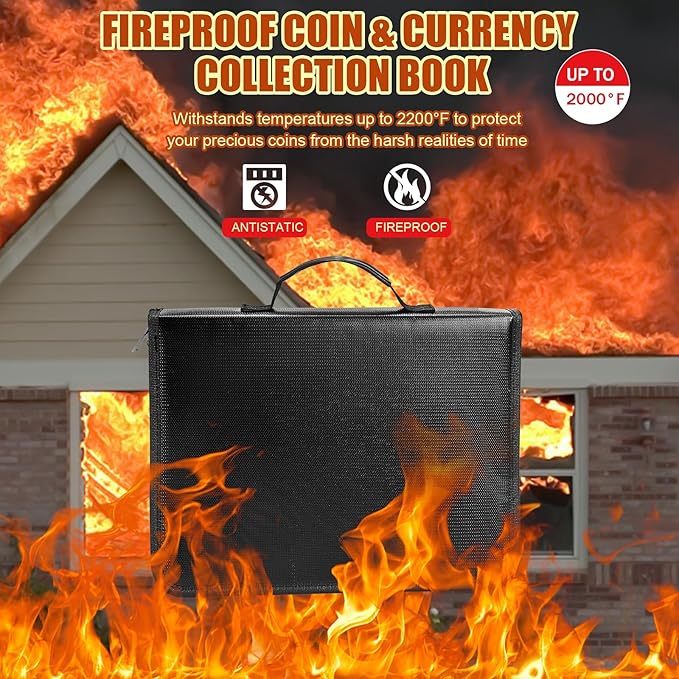 Coin Collection Book Holder for Collectors, 300 Pockets Fireproof Coins Collecting Album & 36 Sleeves Money Storage Case for Coin Currency Collection Supplies, Bill, Pennies, Quarters, Stamp