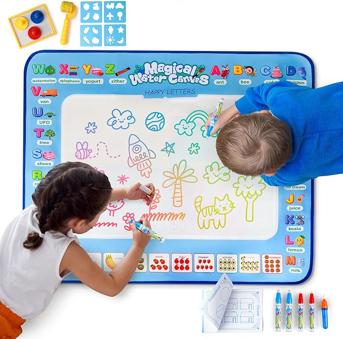 Water Doodle Mat | Mess Free Painting for Toddlers | Doodle Pad for Kids Ages 3-12 | Toddler Drawing Pad with Fillable Pens & Booklet | Fun and Interactive Water Mat for Girls & Boys | Sagemax