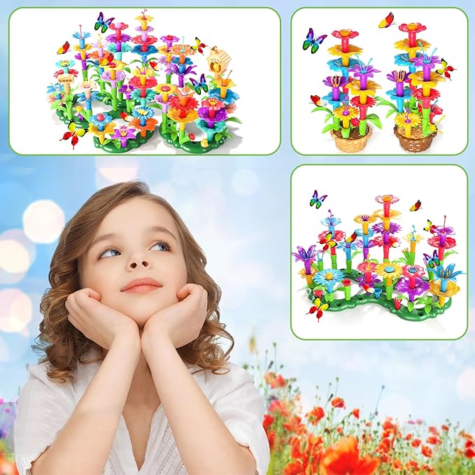 Doloowee 102Pcs Flower Garden Building Toys for Girls 3 4 5 6 7 Year Old, Upgrade DIY Building Stacking Toys, STEM Preschool Educational Toddler Toys Brain Development Kindergarten Kids Toy