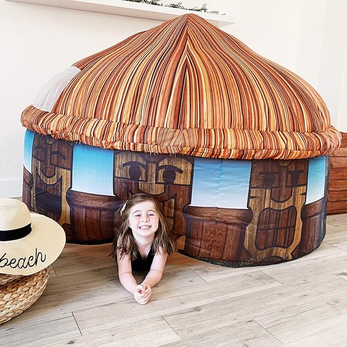 The Original Patented AirFort - Build A Fort in 30 Seconds, Inflatable Fort for Kids, Play Tent for 3-14 Years, A Playhouse Where Imagination Runs Wild, Fan not Included (Tiki Hut)