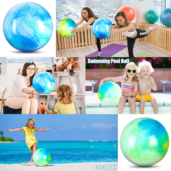 Deekin 2 Pcs 15 Inch 18 Inch Marbleized Bouncy Balls Large Inflatable Rubber Sensory Ball for Playground Outdoor Water(18 Inches,Blue and Green)