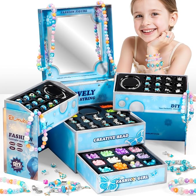 BLmukce Charm Bracelet Making Kit for Girls Ages 8-12, DIY Jewelry Making Kit & Craft Set with Beads, Charms & Necklace Kit Birthday Christmas Gift for Kids 4-6 7 8 Years Old Girl