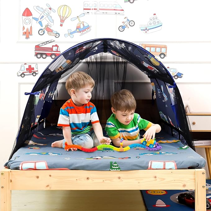 Kids Bed Tent Twin Beds - Zoos and Cars Wonder Play Tents Boys Girls Ventilated Indoor Play Tent Children Promotes Independent Play, Stimulates Imagination Set-Up Playhouse (Car)