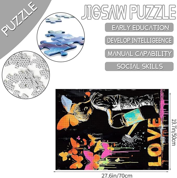 Tucocoo Banksy Graffiti Love Jigsaw Puzzle 1000 Pieces Puzzles for Adults, Butterfly Abstract Art Jigsaw Puzzles for Difficult Challenging Family Activity Games DIY Crafts Puzzle for Home Decor Gifts