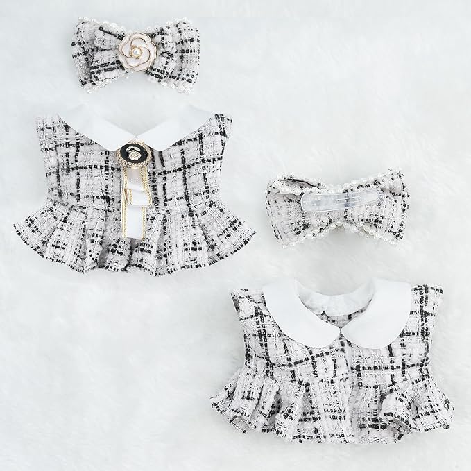 17cm Doll Clothes Set-Adorable Outfits for Dolls-Stylish Accessaries Clothes Dress-Up-Replaceable Clothing Collections, Includes Hat, Top, Skirt(White-Style B)