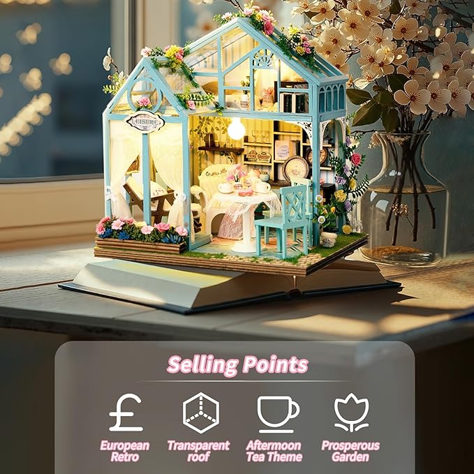 Miniature House Kit for Adults - Tiny House Kit with Furniture & LED Light - DIY Wooden Dollhouse Miniature Kits for Adults Teen - DIY Adult Craft Kits Creative Gift for Home Decor