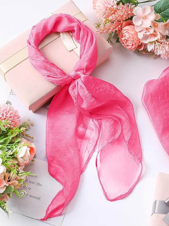 Boao 6 Pieces Chiffon Scarf 1950s Square Neck Head Scarfs Vintage Soft Polyester for Women Lady