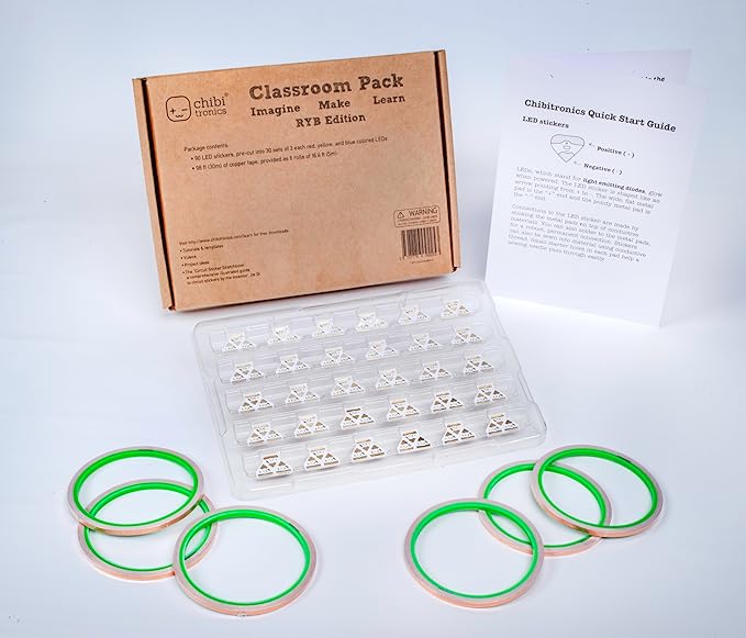 Chibitronics Classroom Pack of 30 Red, 30 Yellow and 30 Blue LED Circuit Stickers - Full Stem/Steam kit - for Educators in The Classroom - Paper Circuits - Peel and Stick Circuits