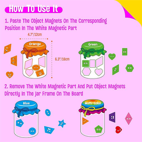 12 Pieces Magnetic Color Sorting Toys, 60 Color & Shape Magnets, Early Educational Sorting Set for Refrigerator Whiteboard Baby Toddlers Kids