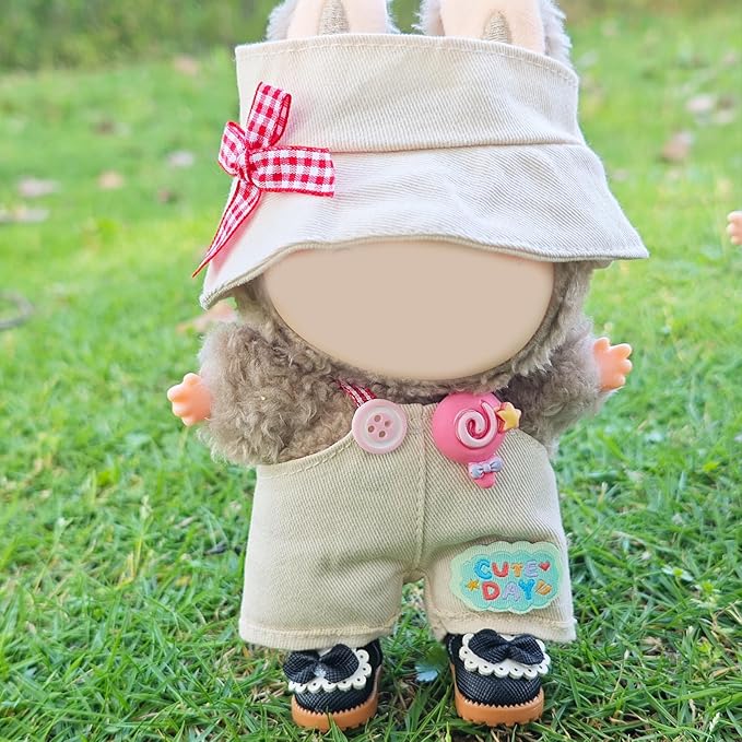 Clothes for 17cm Doll, 2 PCS Cute Cream Hat & Jumpsuit Set, Dress up Outfit Exquisite Accessories for Dolls