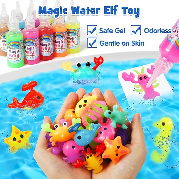 Mocoosy 20 Color Glow in The Dark Magic Water Elf Toy Kit for Kids, Aqua Fairy Water Gel Kit with Magic Gel & Squishy Molds, Make Your Own Squishy Toys & Water Pets, DIY Aqua Art Crafts Birthday Gifts
