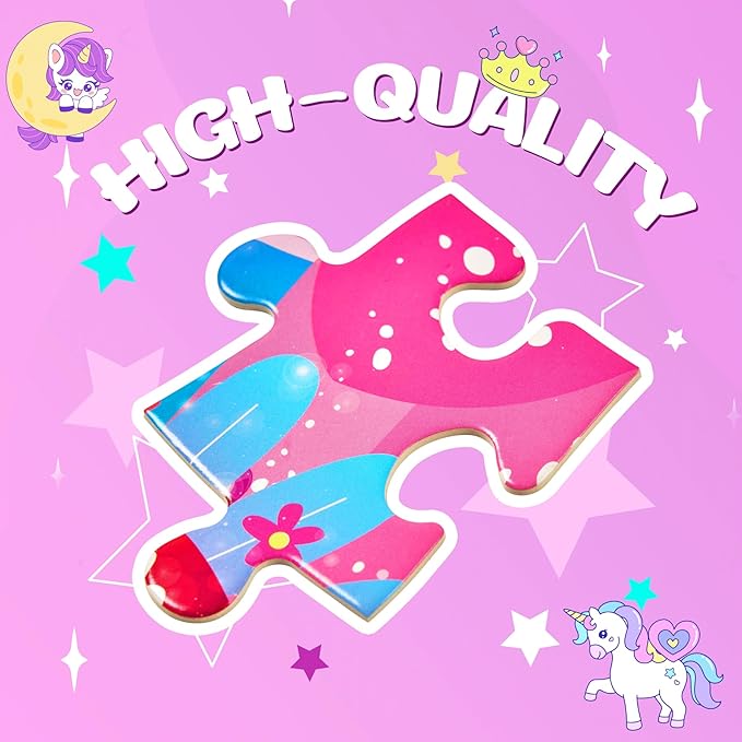 Unicorn Toys for Girls Age 4-6,70 Pcs Jumbo Floor Puzzle for Kids,Fun Educational Preschool Learning Toy Gift for Girls Boys 3 4 5 6 7 8 9 10,Easter Toys for Kid,Girl Birthday Gifts (Pink)