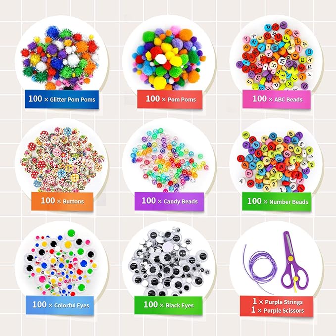 1405 Pcs Art and Craft Supplies for Kids, Toddler DIY Craft Art Supply Set Included Pipe Cleaners, Pom Poms, Feather, Folding Storage Box - All in One for Craft DIY Art Supplies, Light Blue