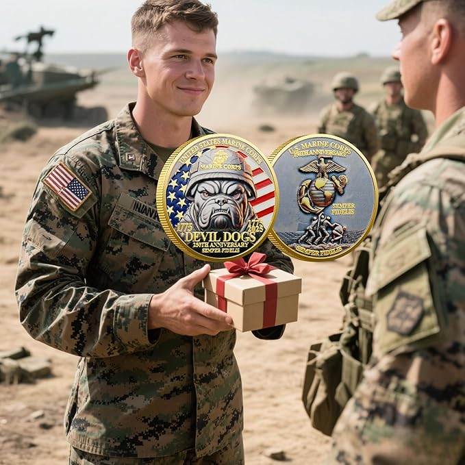 USMC 250th Anniversary Challenge Coin – Double-Sided Marine Corps Commemorative with Bulldog & Iwo Jima – Military Gift for Veterans & Collectors (3PCS)