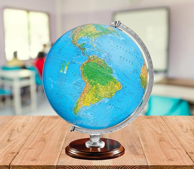 Standard Illuminated 12" Diameter Globe, USA Cartography with Walnut Finished Hardwood Base and Blue Ocean Globe Ball. A sleek walnut finished hardwood base and silver riser offer a perfect contrast to this beautiful geographic piece. When illuminated,...