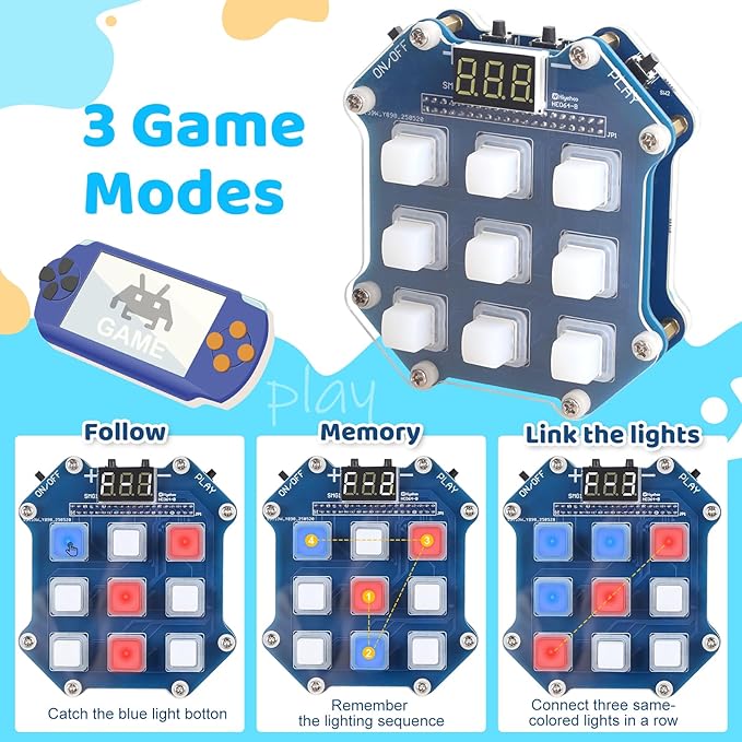 MIOYOOW 3 in1 Handheld Game Soldering Practice Kit, Electronics Soldering Projects with 3 Retro Games, STEM DIY Soldering Kit for Teens & Adults School Learning and Entertainment