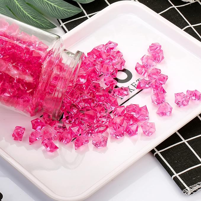 TeeLiy 150 PCS Acrylic Pink Crushed Ice Rock Crystals Treasure Gem Plastic Fake Ice for Vase Fillers Decoration, Table Scatters, Event, Wedding, Arts & Crafts, Home Birthday Decoration
