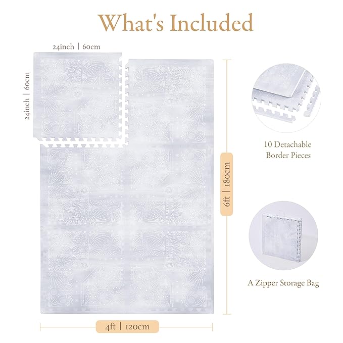 PopsyKosy Super 1 Inch Thick Premium Quality Exercise & Baby Foam Play Mats - Expandable & Large Non-Toxic Odorless Floor Mat - 6 Tiles Spacious 6x4ft - Peel-Resistant - Lavender Gray
