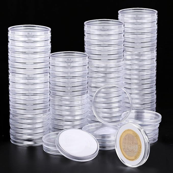 Utron 180P Clear Plastic Coin Capsules, Dollar Coin Holder, 40mm Silver Coin Storage for Collectors, Morgan Silver Dollar Coin Holders with Adjustable Gasket (17/20/25/27/30/33/38/40mm)