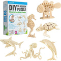Hands Craft DIY 3D Wooden Puzzle – 6 Assorted Sea Animals Bundle Pack Set Brain Teaser Puzzles Educational STEM Toy Adults and Kids to Build Safe and Non-Toxic Easy Punch Out Premium Wood JP2B5
