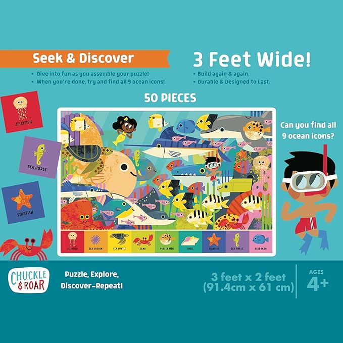 Chuckle & Roar Educational 50 PC Floor Puzzle Giant Seek & Find Ocean