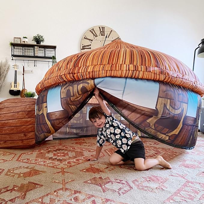 The Original Patented AirFort - Build A Fort in 30 Seconds, Inflatable Fort for Kids, Play Tent for 3-14 Years, A Playhouse Where Imagination Runs Wild, Fan not Included (Tiki Hut)