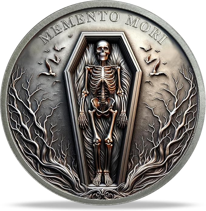 AtSKnSK Memento Mori Coin Momento Mori Coin Skull Coin Stoic Gifts Memento Mori Calendar Living Memento Mori Amor Fati Coin (Memento Mori Coin - 2)