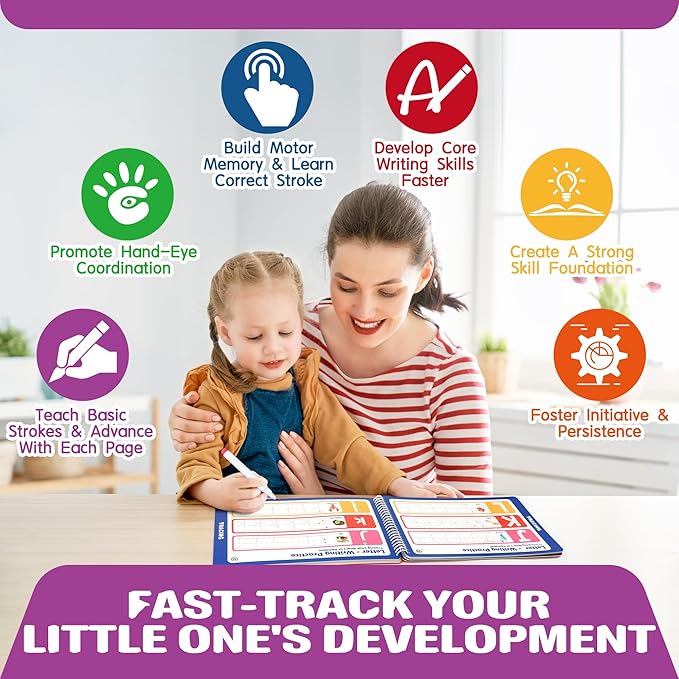 iHarPro Preschool Learning Activities - 52 Pages Handwriting Practice Tracing Books for Kids, Montessori Toys Kindergarten Educational Workbooks Age 3-6, with 12 Dry Erase Markers