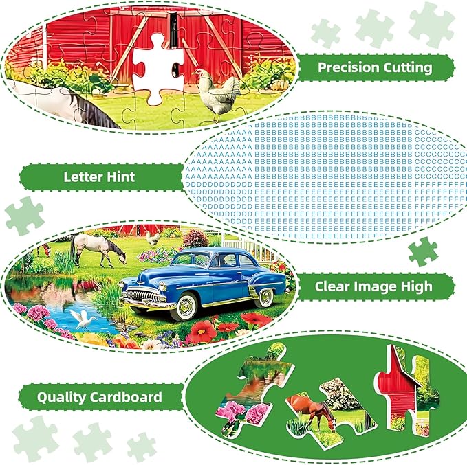 Puzzles for Adults 500 Pieces,Farm Horse Puzzle for Adult,Flowers Rooster Barn Truck Themed Jigsaw Puzzle,Country Life Puzzle for Seniors Kids,Puzzles for Family Game Nights, 20.5x15 in