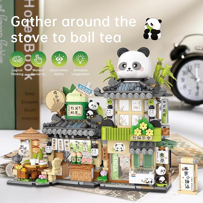 Creative Brick Box Street View-Cute Panda Mini Building Toy Animals Interactive for Kids, Simulation Architecture Toy for Girls and Boys Ages 6+ - Gift Easter, Birthday, Christmas (860 PCS)