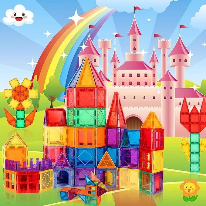 Magnetic Tiles Kids Toys, Magnetic Building Blocks STEM Magnet Building Set Preschool Learning Magnet Toys for Kids Ages 3-5 4-8, Sensory Montessori Toy for Toddlers 3+ Year Old