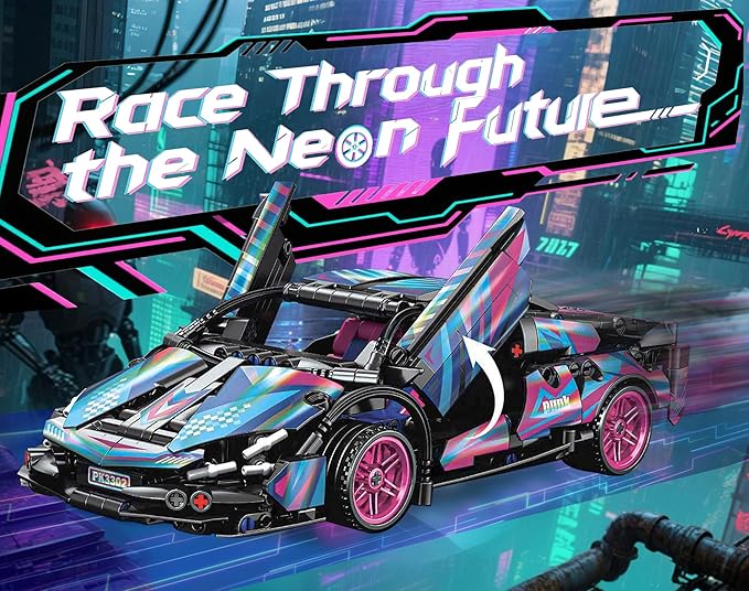 Sosuy Building-Block Race-Car Set, 1:18 Technical Model Kit 586 Pcs DIY Pull-Back Cyberpunk Toy for Boy Girl Kid Age 6+ Year, Birthday Gift for Teen Adult Display, Speed Super Sports Cars Bricks Icons