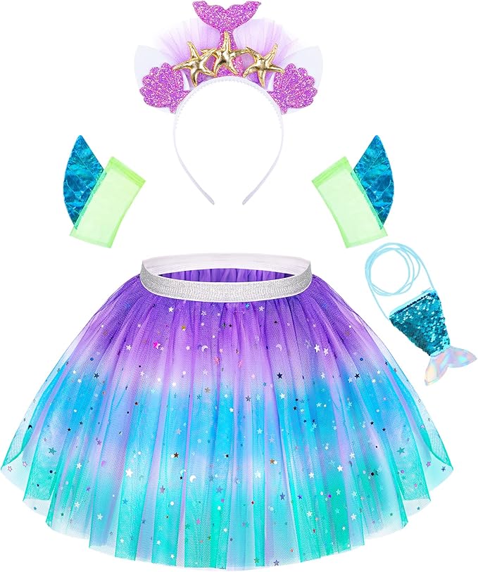 Little Girls Dress Up Costume Set, Fairy and Mermaid Princess Dress Up Clothes Pretend Play Costume for Toddler Girl 3 4 5 6