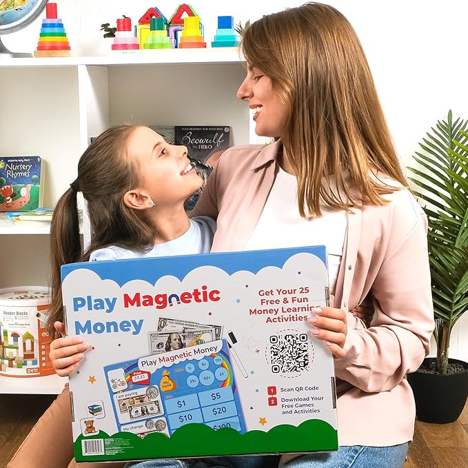Simply magic 67 PCS Play Money for Teaching - Magnetic Money for Classroom Activity Set, Pretend Play Money Magnets for Kids, Money Manipulatives & Games, Toy Toddler Money, Learning Coins, Bills