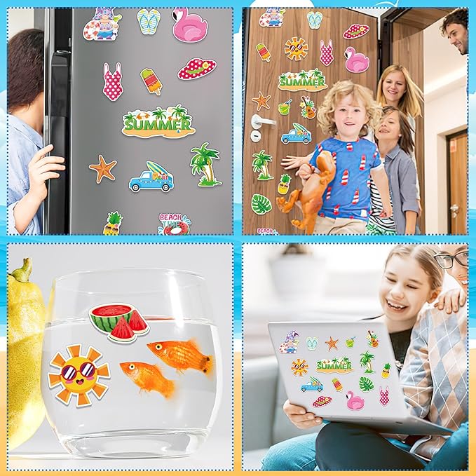 MARFOREVER 50 PCS Summer Window Thick Gel Clings Stickers Reusable Hawaiian Tropic Window Clings Decals for Classroom Nursery Home Summer Beach Pool Party Supplies Decorations
