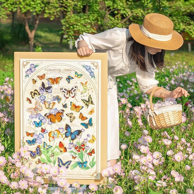 MOMIBOOK Puzzles for Adults 1000 Pieces Jigsaw Puzzles of Butterflies Whisper of Blossom, Pearlescent Butterfly Painting Image Challenging Hard Impossible Puzzle Unique Party Christmas Birthday Gifts