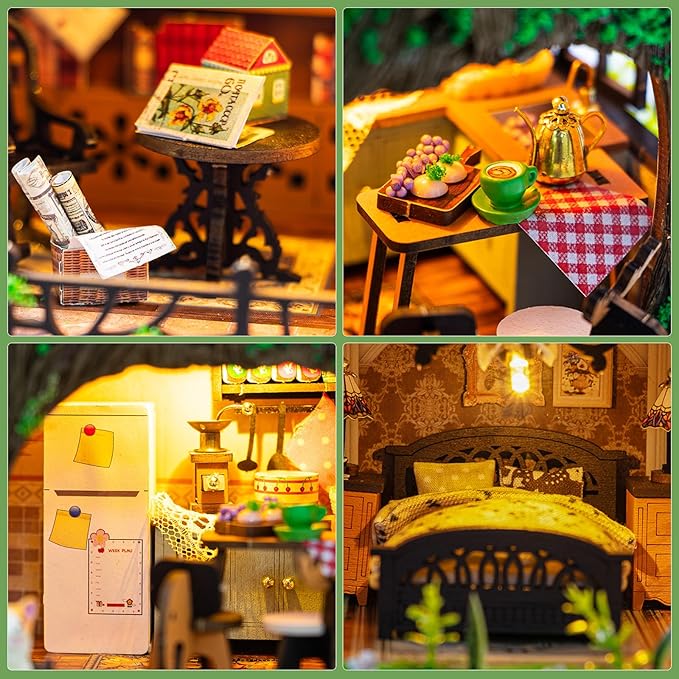 Miniature House Kit, Tiny House Kit with LED, DIY Mini House Building Kits for Adults to Building, Unique Gift for Birthday Christmas, Forest L2501