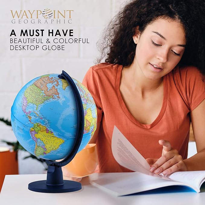 Waypoint Geographic Scout Illuminated Decorative Classroom Globe with Stand, Interactive World Globe with Political Mapping, Blue