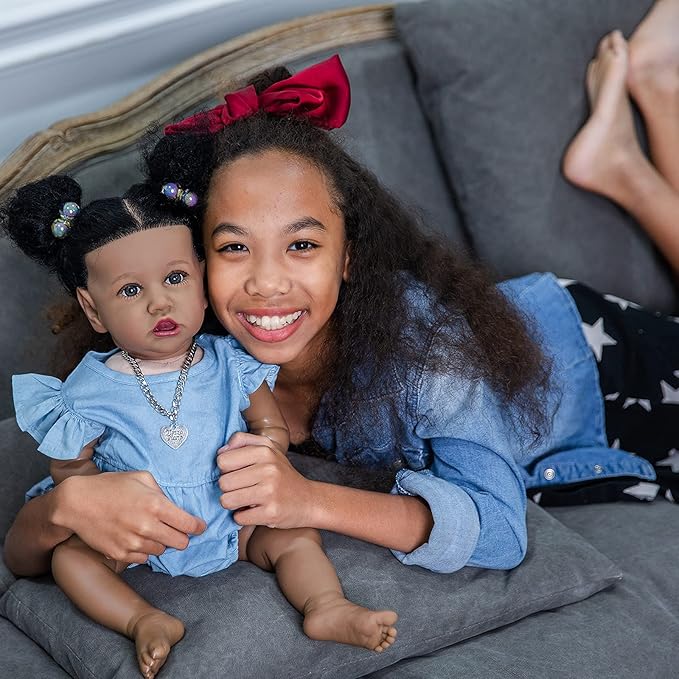 HOOMAI Lifelike Reborn Baby Dolls with Soft Body African American Realistic Girl Doll 22.8 Inch Best Birthday Gift Set