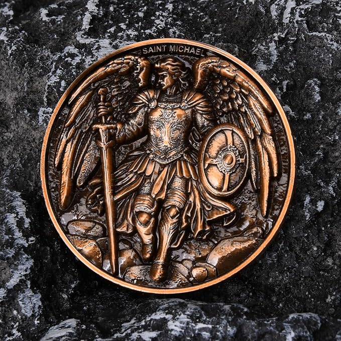 3Pcs Saint Michael Archangel Protection Coin, 1.57-Inch Double-Sided Zinc Alloy Collectible with Antique Finish, Featuring Saint Michael Prayer Christian Challenge Coin (Pack of 3)