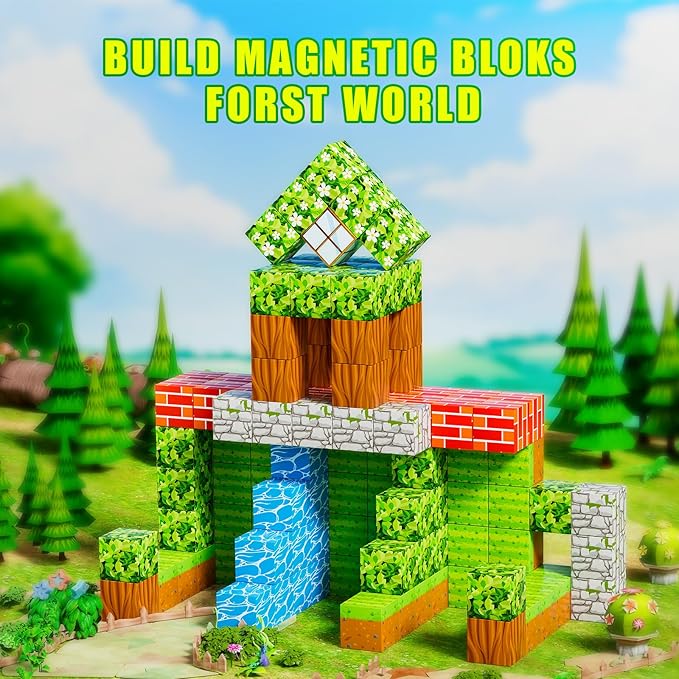 120PCS Magnetic Blocks - Build Magnet World Edition, Magnetic Blocks for Kids Ages 3-5, 4-8, 8-12, for Boys & Girls, STEM Montessori Sensory Toys for Toddlers Gifts for 3+ Years Old